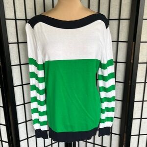 Michael Kors Green and White Striped Sweater w/ Navy Trim 0X